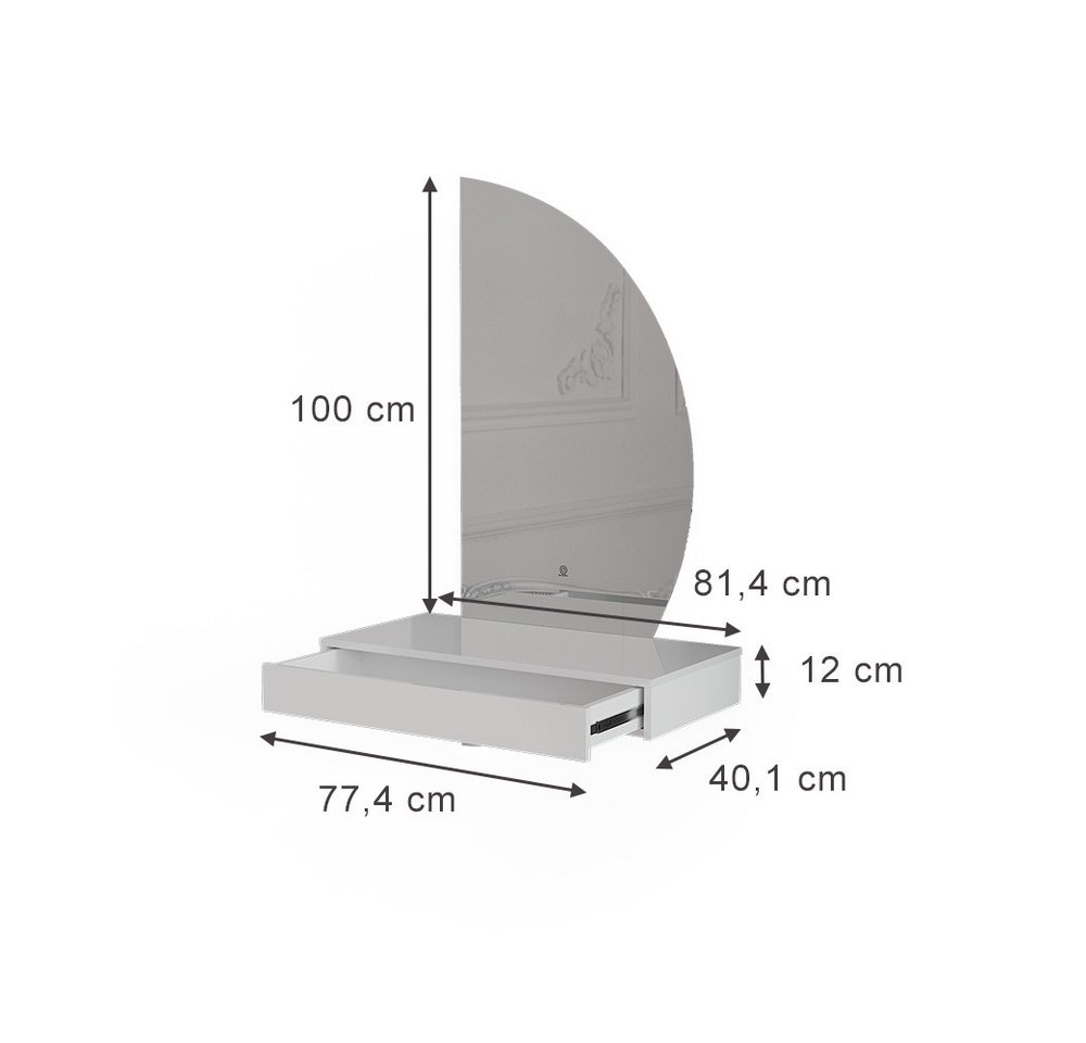 Vicco Schminktisch Sherry, Weiß Hochglanz, 81.4 cm mit LED-Spiegel (2-St) – Bild 2 von 5
