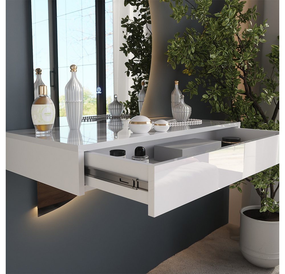 Vicco Schminktisch Sherry, Weiß Hochglanz, 81.4 cm mit LED-Spiegel (2-St) – Bild 4 von 5