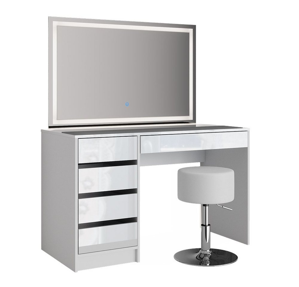 Vicco Schminktisch Sherry, Weiß, 120 cm mit LED-Spiegel und Hocker (3-St) – Bild 4 von 5