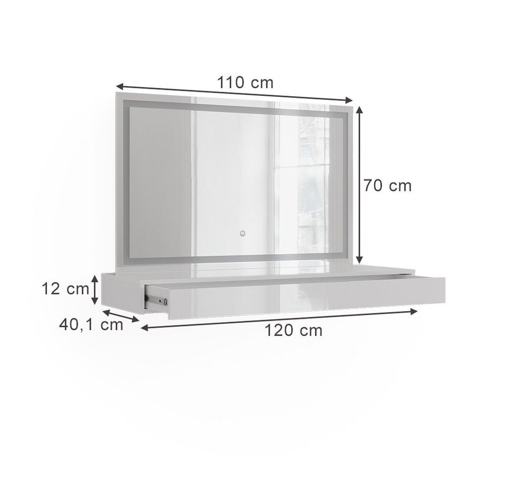 Vicco Schminktisch Sherry, Weiß, 120 cm mit LED-Spiegel (2-St) – Bild 2 von 5