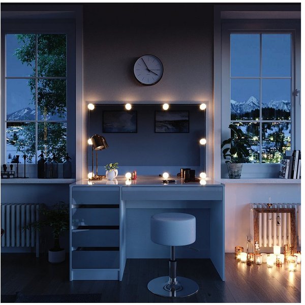Vicco Schminktisch Sherry, Weiß, 120 cm mit Spiegel, LED-Lichterkette und Hocker (3-St)