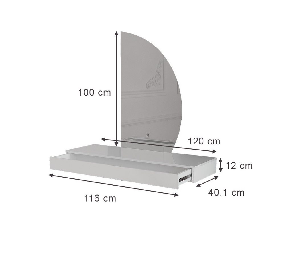 Vicco Schminktisch Sherry, Weiß Hochglanz, 120 cm mit LED-Spiegel (2-St) – Bild 2 von 5