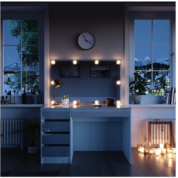Vicco Schminktisch Sherry, Weiß, 120 cm mit Spiegel und LED-Lichterkette (2-St)
