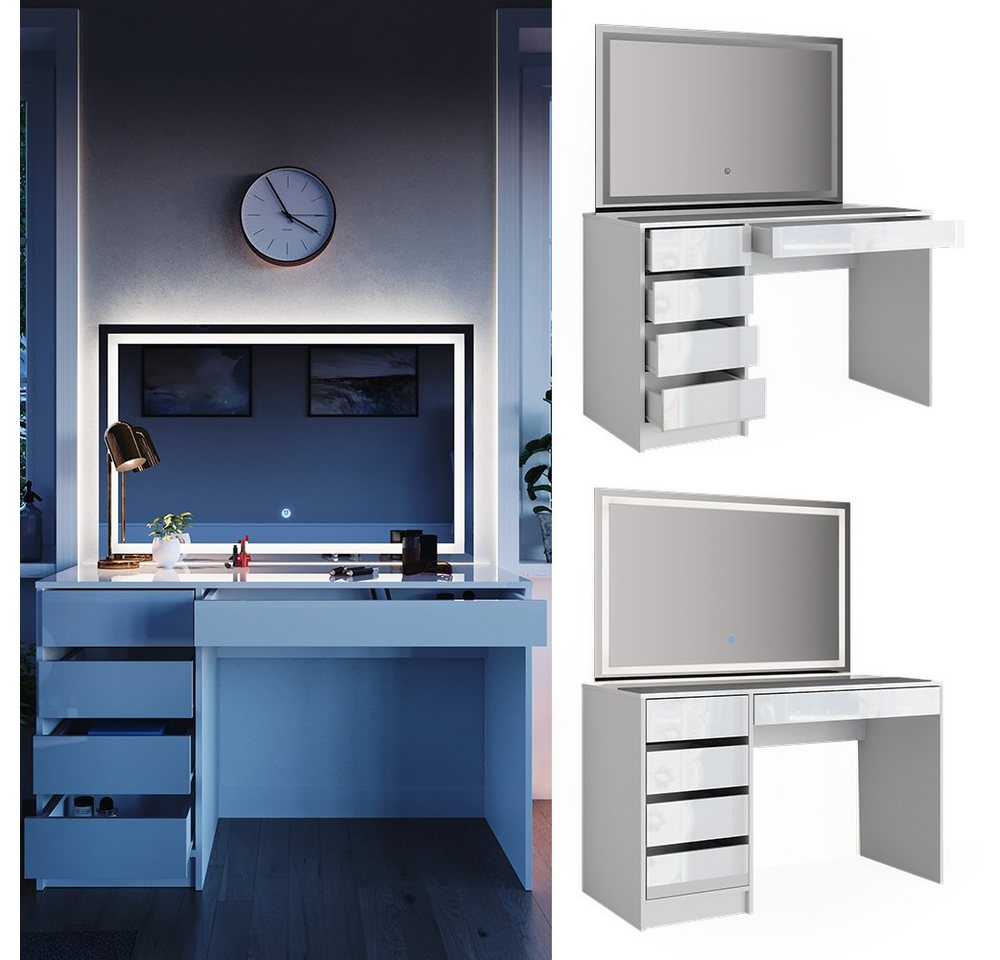 Vicco Schminktisch Sherry, Weiß, 120 cm mit LED-Spiegel (2-St) – Bild 2 von 5