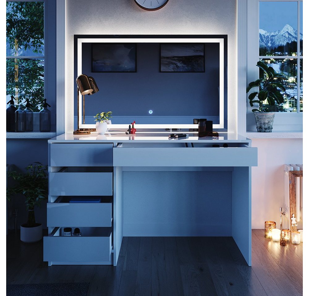 Vicco Schminktisch Sherry, Weiß, 120 cm mit LED-Spiegel (2-St) – Bild 5 von 5