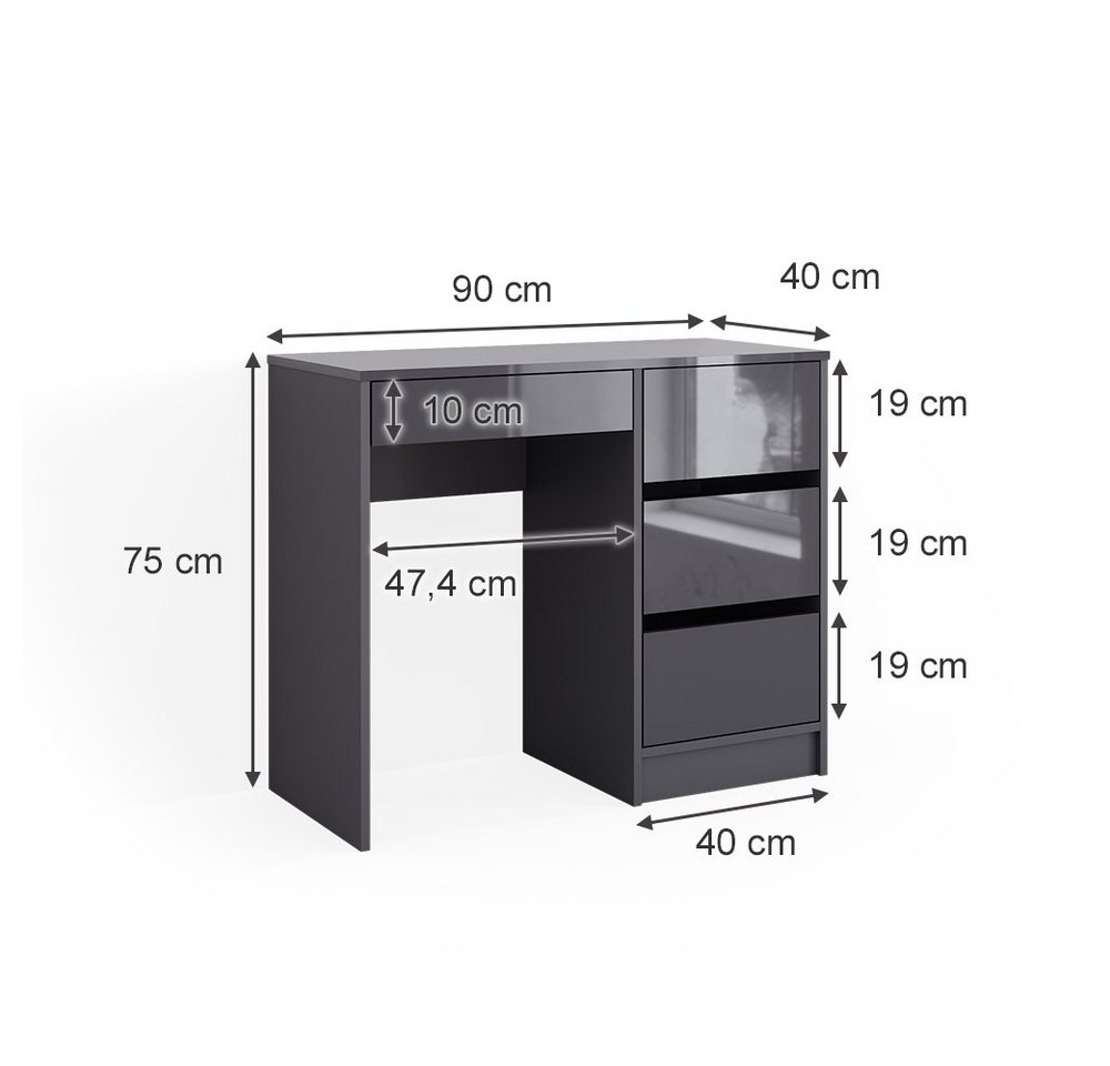 Vicco Schminktisch Sherry, Anthrazit, 90 cm ohne Spiegel (1-St) – Bild 3 von 5