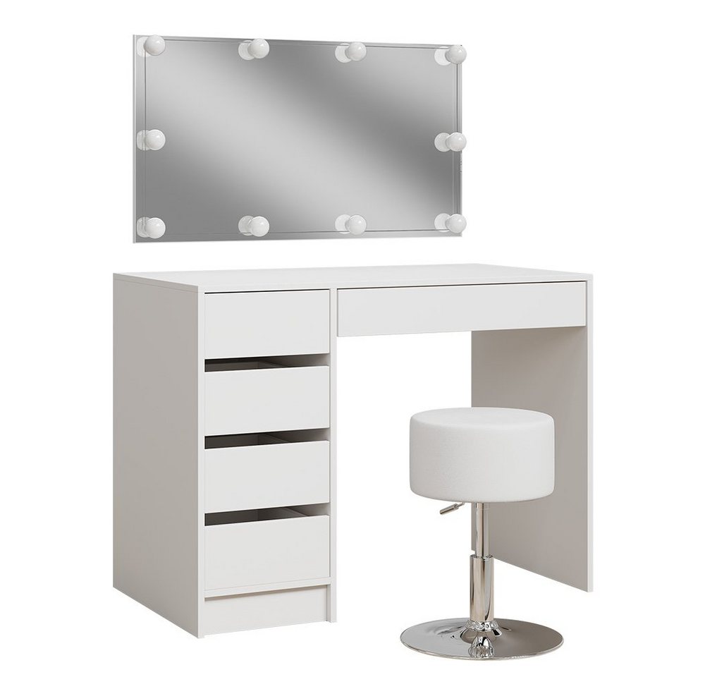 Vicco Schminktisch Thalia, Weiß, 100 cm mit Spiegel, LED-Lichterkette und Hocker (3-St) – Bild 4 von 5