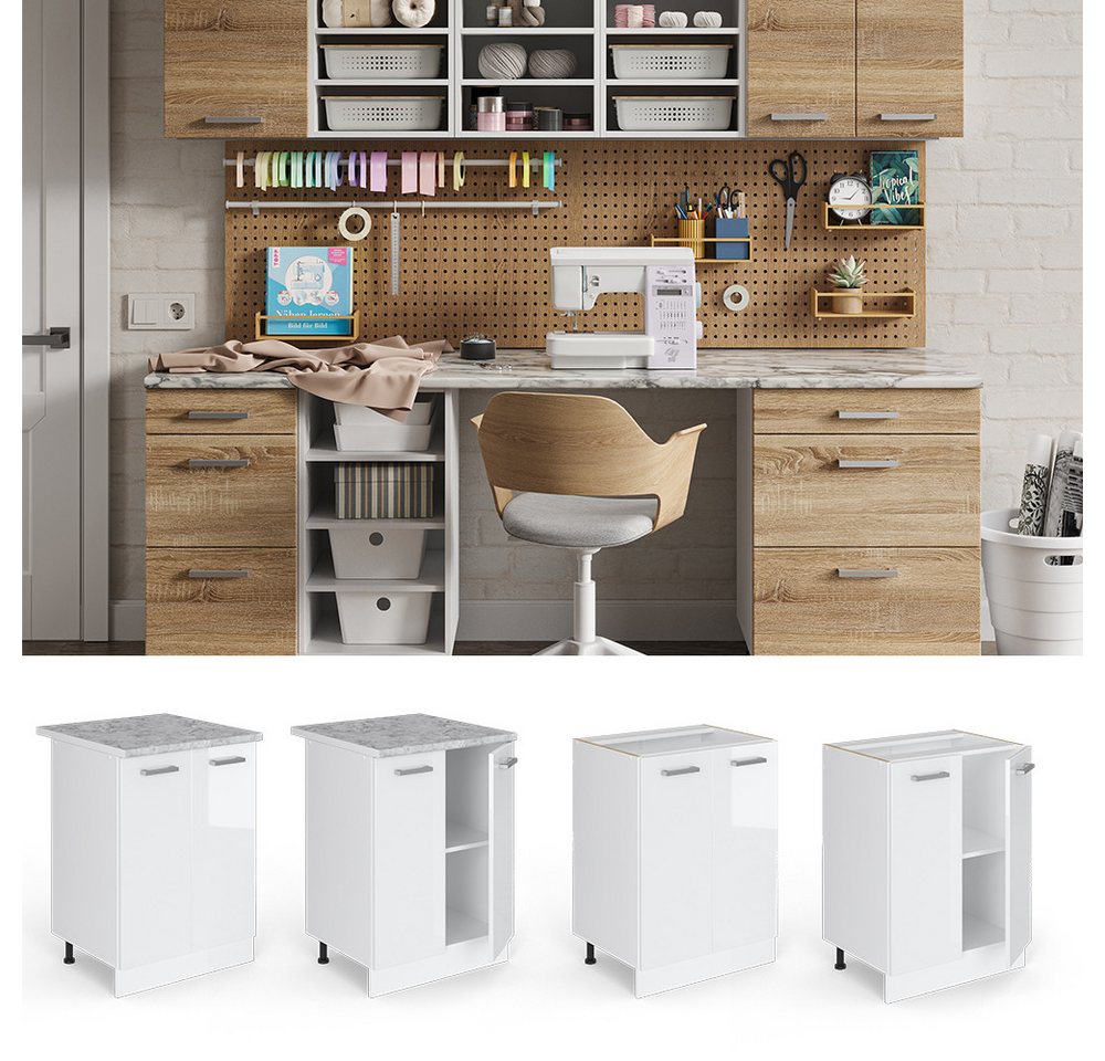 Vicco Schranksystem R-Line, Weiß Hochglanz/Weiß, 60 cm mit Türen, ohne Arbeitsplatte – Bild 2 von 5