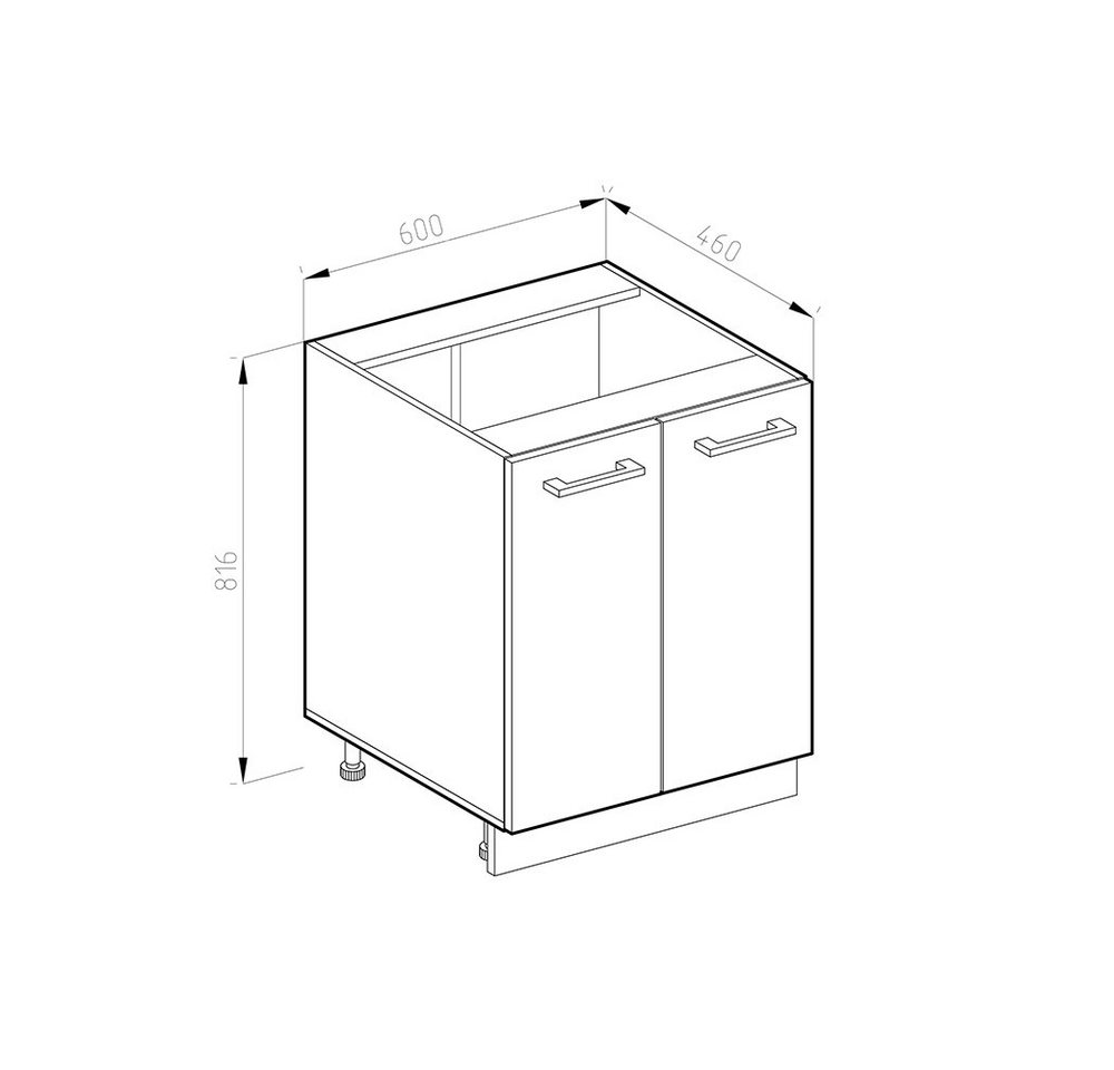 Vicco Schranksystem R-Line, Weiß Hochglanz/Weiß, 60 cm mit Türen, ohne Arbeitsplatte – Bild 3 von 5