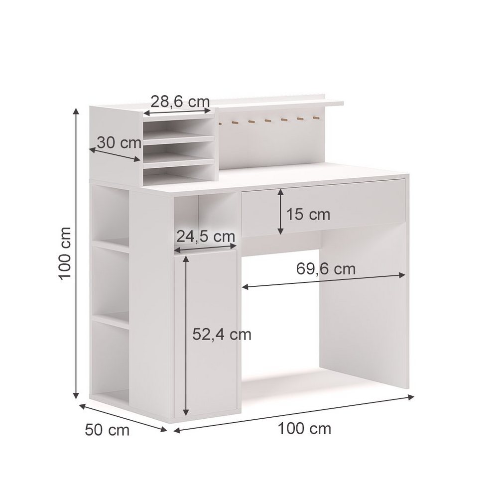 Vicco Schreibtisch, Weiß, 100 x 50 cm (1-St) – Bild 3 von 5