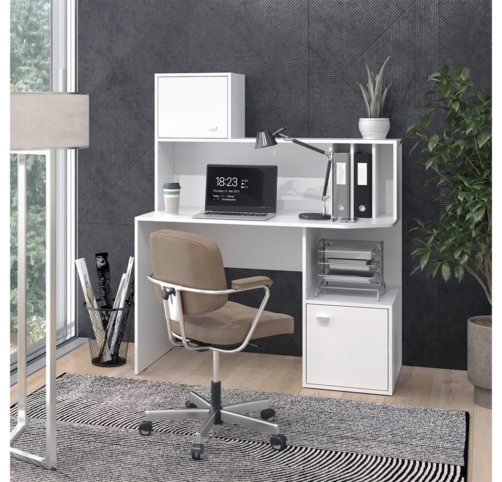 Vicco Schreibtisch Alwin, Weiß, 115 x 55 cm mit 2 Türen (1-St) – Bild 4 von 5