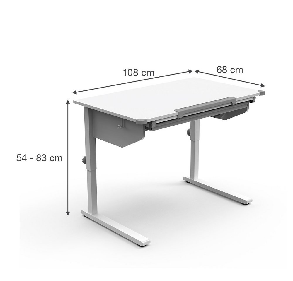 Vicco Schreibtisch Arc, Weiß, 108 x 68 cm höhenverstellbar (1-St) – Bild 3 von 5