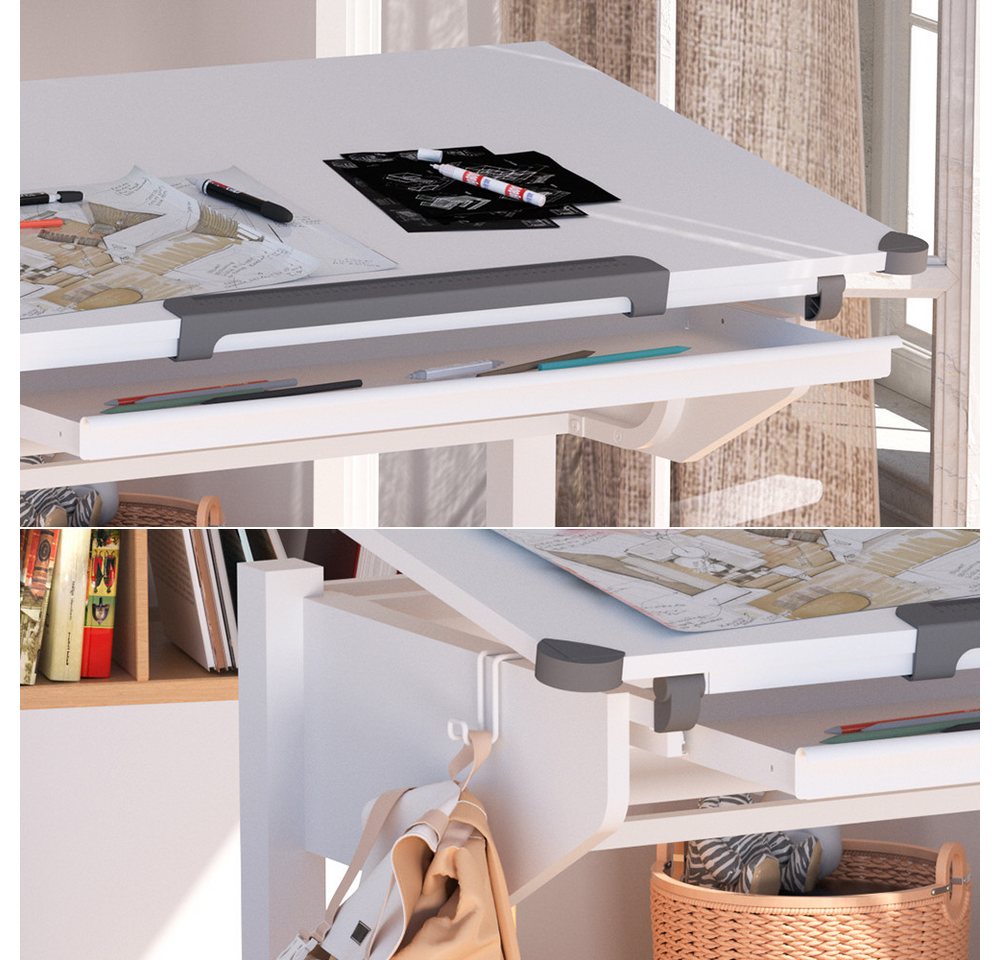 Vicco Schreibtisch Arc, Weiß, 108 x 68 cm höhenverstellbar (1-St) – Bild 5 von 5