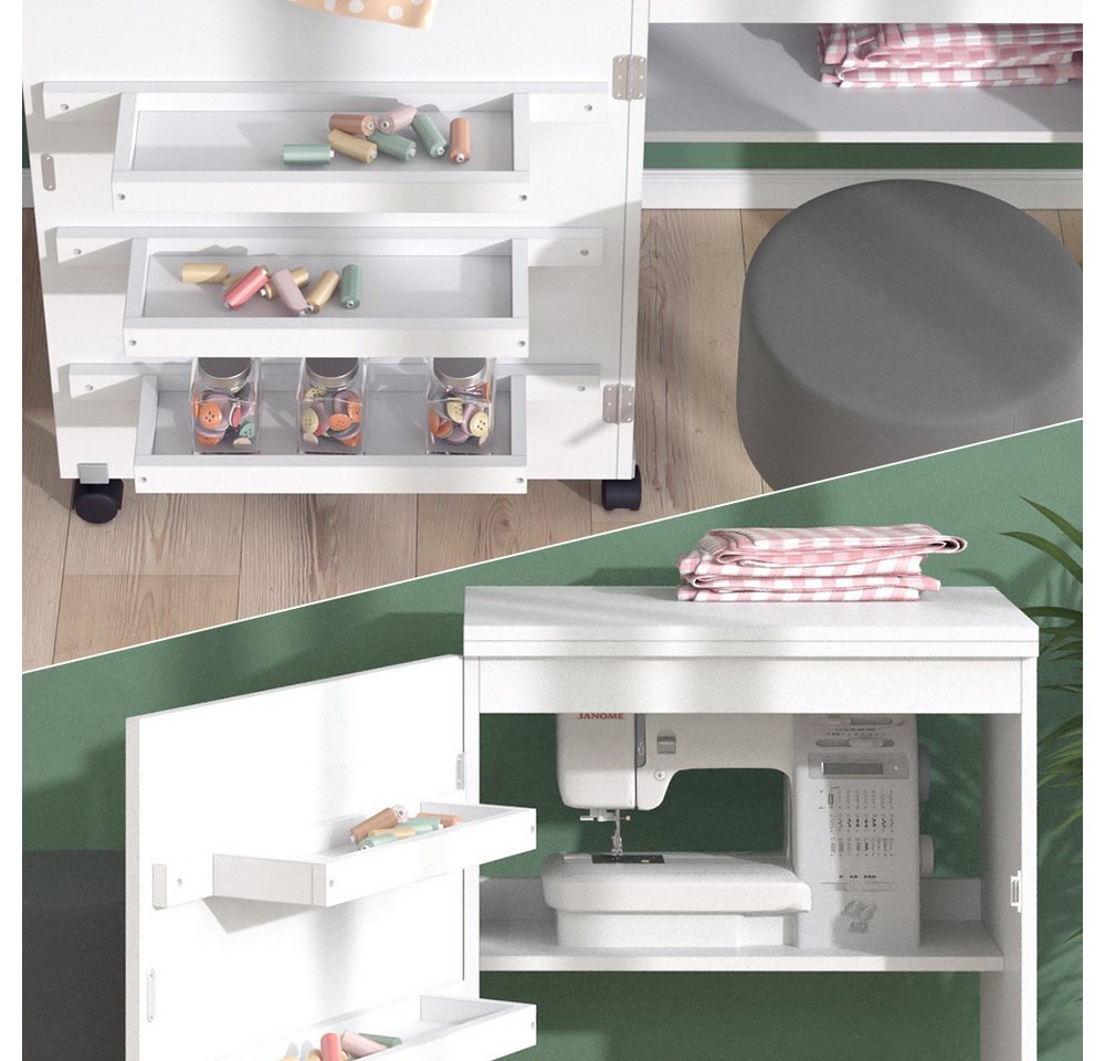 Vicco Schreibtisch Carmen, Weiß, 118.5 x 79.5 cm mit 3 Regalen (1-St) – Bild 5 von 5