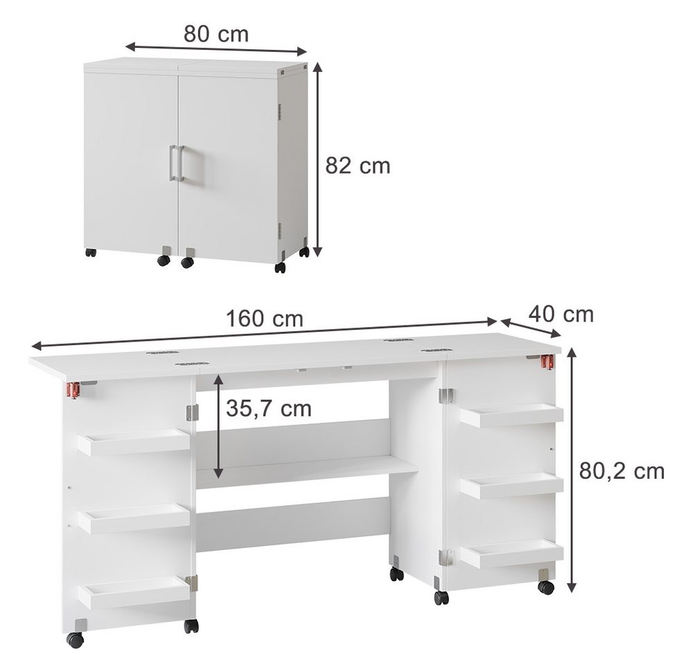 Vicco Schreibtisch Carmen, Weiß, 160 x 80.2 cm mit 6 Regalfächer (1-St) – Bild 2 von 5