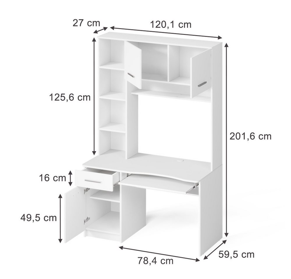 Vicco Schreibtisch Crossline, Weiß, 120.1 x 59.5 cm (1-St) – Bild 3 von 5