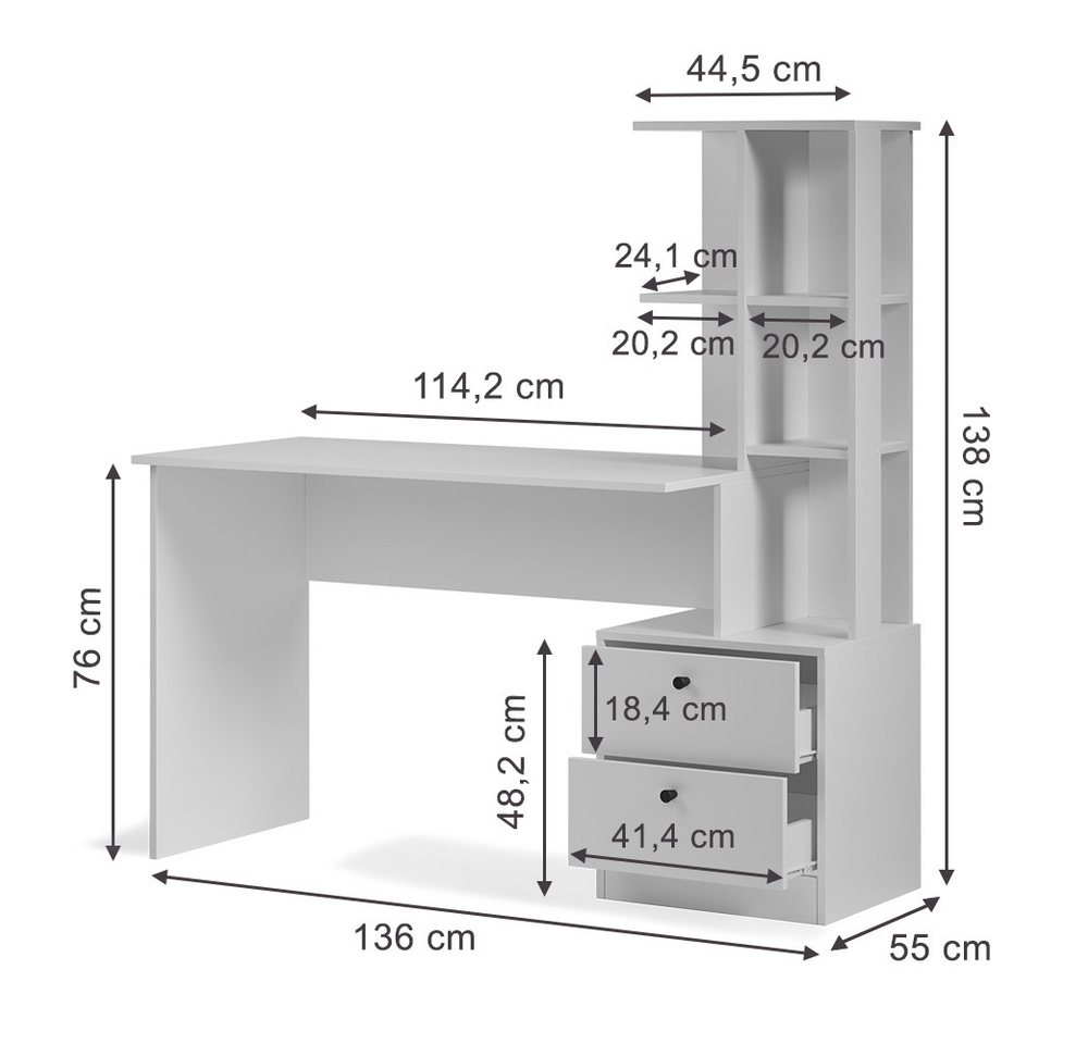 Vicco Schreibtisch Denton, Weiß, 136 x 55 cm (1-St) – Bild 3 von 5