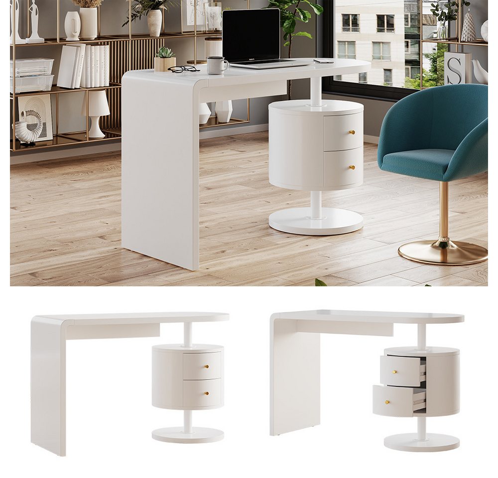 Vicco Schreibtisch Lara, Weiß Hochglanz, 120 x 50 cm mit 2 Schubladen (1-St) – Bild 3 von 5