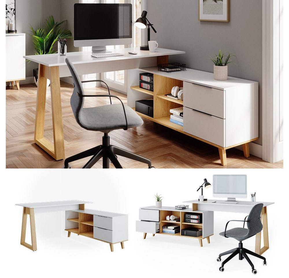 Vicco Schreibtisch Nautica, Weiß/Eiche, 138 x 60 cm mit Schubladen XXL (1-St) – Bild 2 von 5