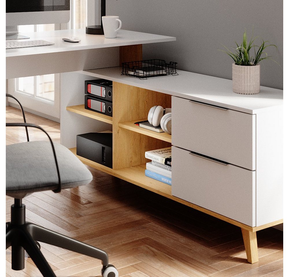 Vicco Schreibtisch Nautica, Weiß/Eiche, 138 x 60 cm mit Schubladen XXL (1-St) – Bild 4 von 5