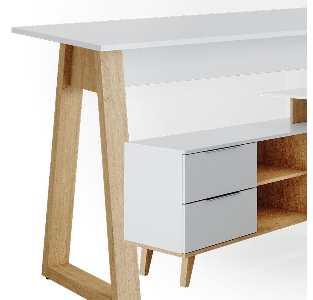 Vicco Schreibtisch Nautica, Weiß/Eiche, 138 x 60 cm mit Schubladen XXL (1-St) – Bild 5 von 5