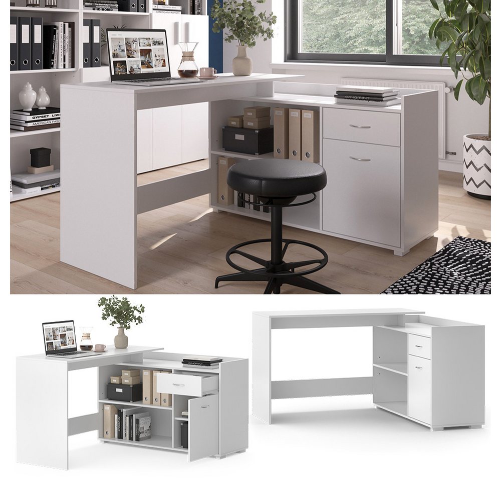 Vicco Schreibtisch Noira, Weiß, 135 x 77 cm mit Schublade (1-St) – Bild 3 von 5