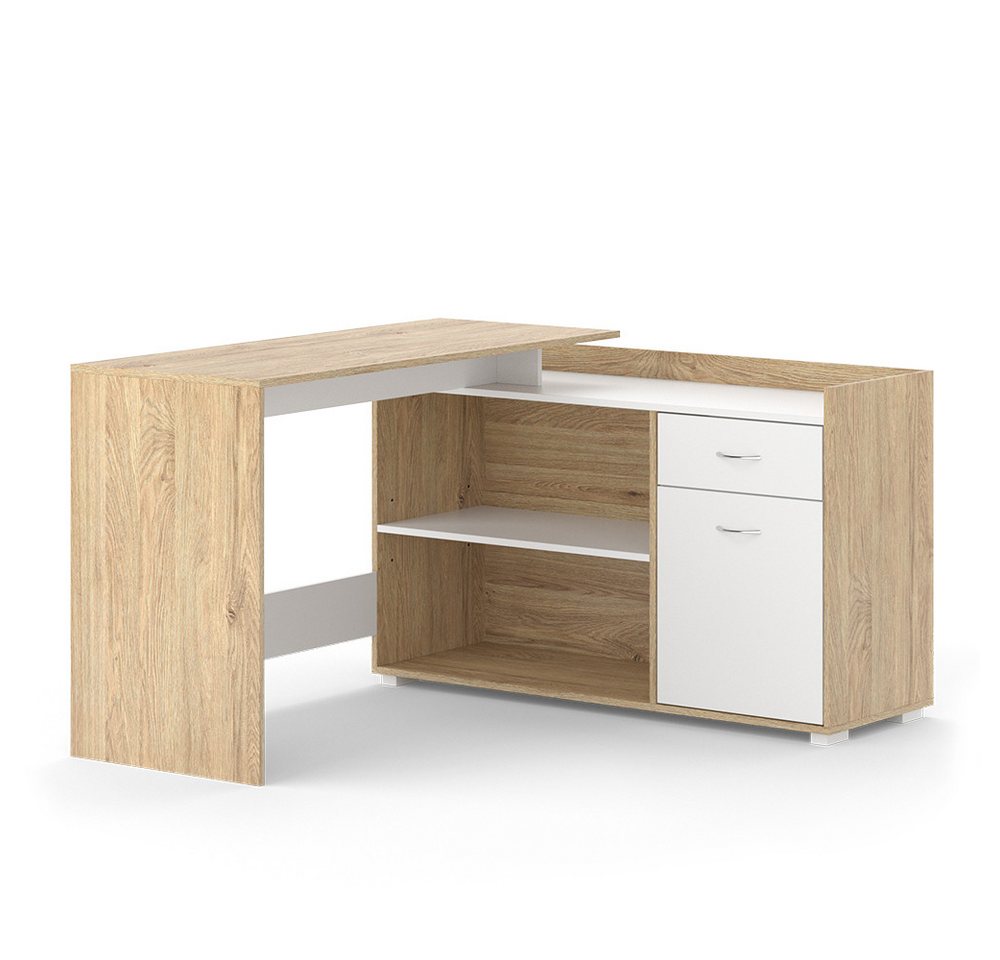 Vicco Schreibtisch Noira, Weiß/Sonoma, 135 x 77 cm mit Schublade (1-St) – Bild 2 von 5