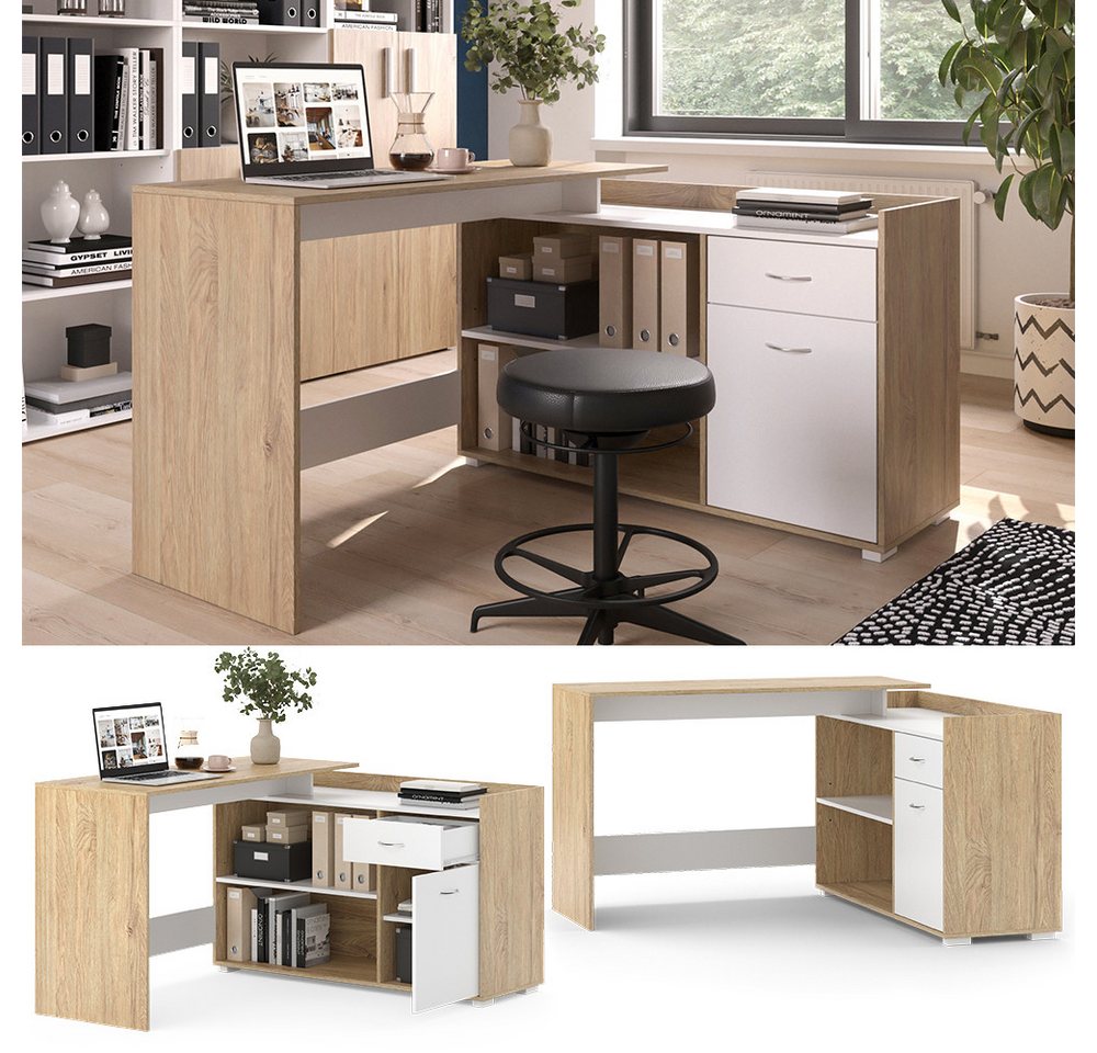 Vicco Schreibtisch Noira, Weiß/Sonoma, 135 x 77 cm mit Schublade (1-St) – Bild 3 von 5