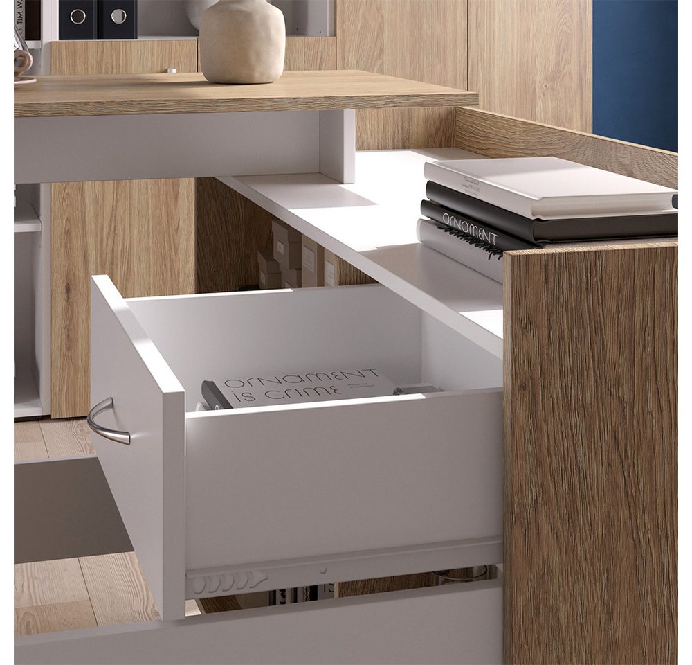 Vicco Schreibtisch Noira, Weiß/Sonoma, 135 x 77 cm mit Schublade (1-St) – Bild 5 von 5