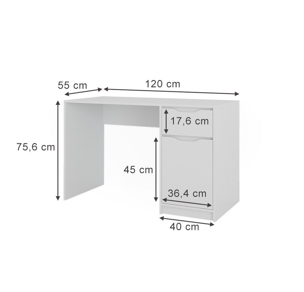 Vicco Schreibtisch Ruben, Weiß, 120 x 55 cm mit Schublade (1-St) – Bild 4 von 5