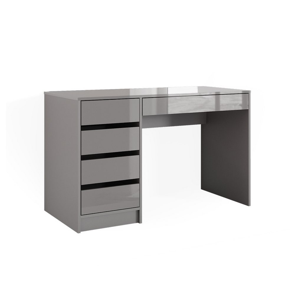 Vicco Schreibtisch Sherry, Grau Hochglanz, 55 x 120 cm mit Schubladen (1-St) – Bild 2 von 5