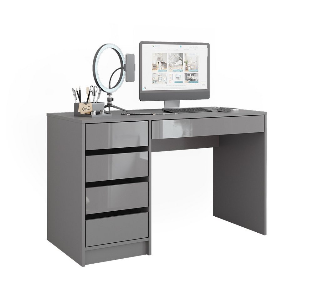 Vicco Schreibtisch Sherry, Grau Hochglanz, 55 x 120 cm mit Schubladen (1-St) – Bild 5 von 5