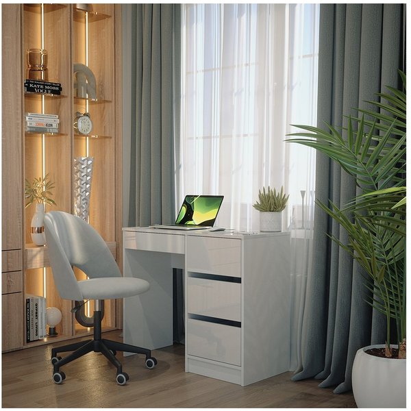 Vicco Schreibtisch Sherry, Weiß Hochglanz, 90 x 40 cm mit Schubladen (1-St)
