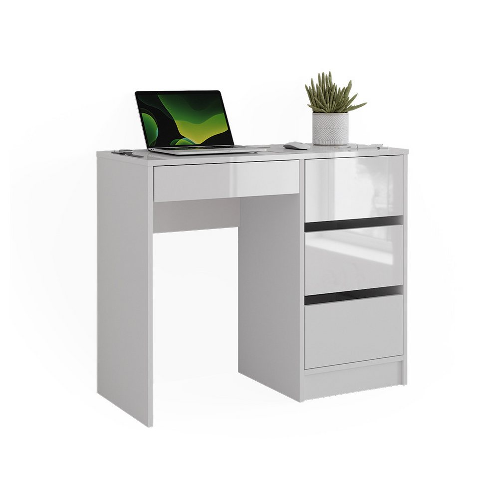 Vicco Schreibtisch Sherry, Weiß Hochglanz, 90 x 40 cm mit Schubladen (1-St) – Bild 5 von 5