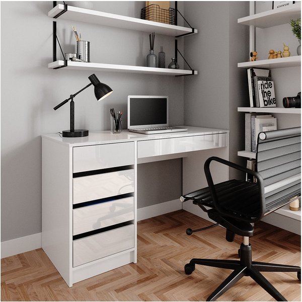 Vicco Schreibtisch Sherry, Weiß, 55 x 120 cm mit Schubladen (1-St)