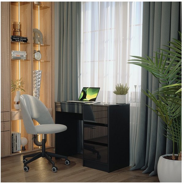 Vicco Schreibtisch Sherry, Anthrazit Hochglanz, 90 x 40 cm mit Schubladen (1-St)
