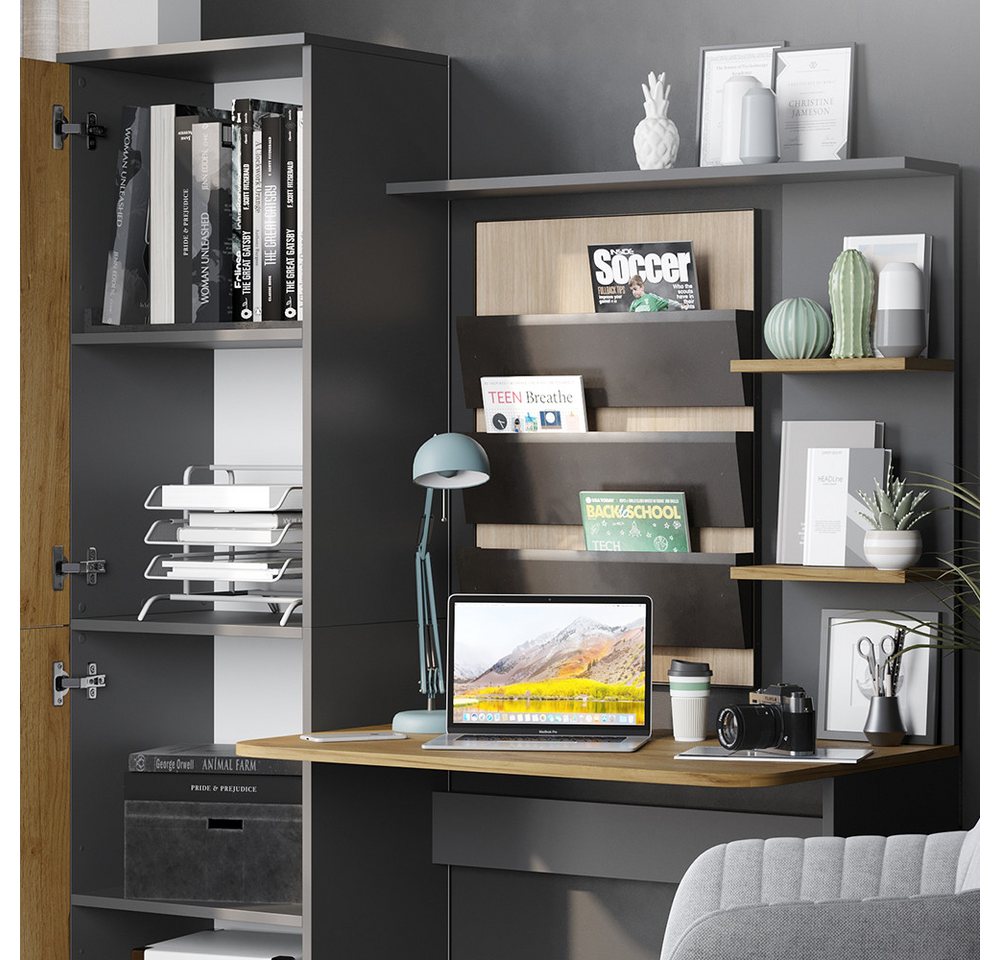 Vicco Schreibtisch Tessa, Anthrazit/Goldkraft Eiche, 122.9 x 33.4 cm (1-St) – Bild 4 von 5