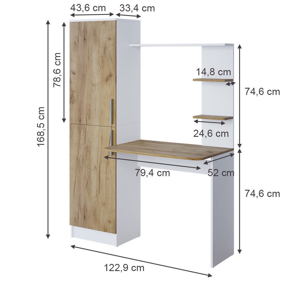 Vicco Schreibtisch Tessa, Weiß/Goldkraft Eiche, 122.9 x 33.4 cm (1-St) – Bild 2 von 5