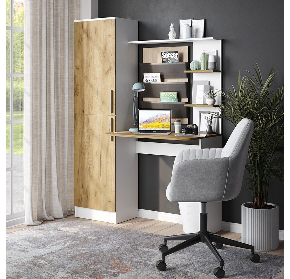 Vicco Schreibtisch Tessa, Weiß/Goldkraft Eiche, 122.9 x 33.4 cm (1-St) – Bild 3 von 5
