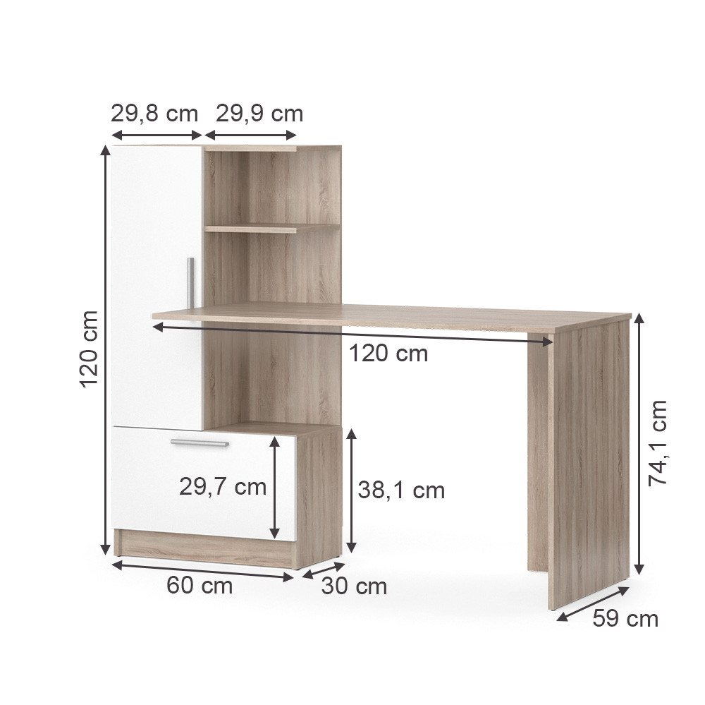 Vicco Schreibtisch Tomy, Sonoma/Weiß, 150 x 59 cm (1-St) – Bild 3 von 5
