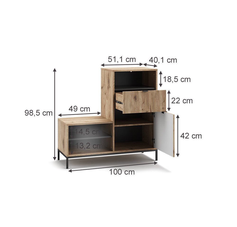 Vicco Schuhbank Eliza, Viking Oak, 100 x 98.5 cm mit Tür und Schublade (1-St) – Bild 3 von 5