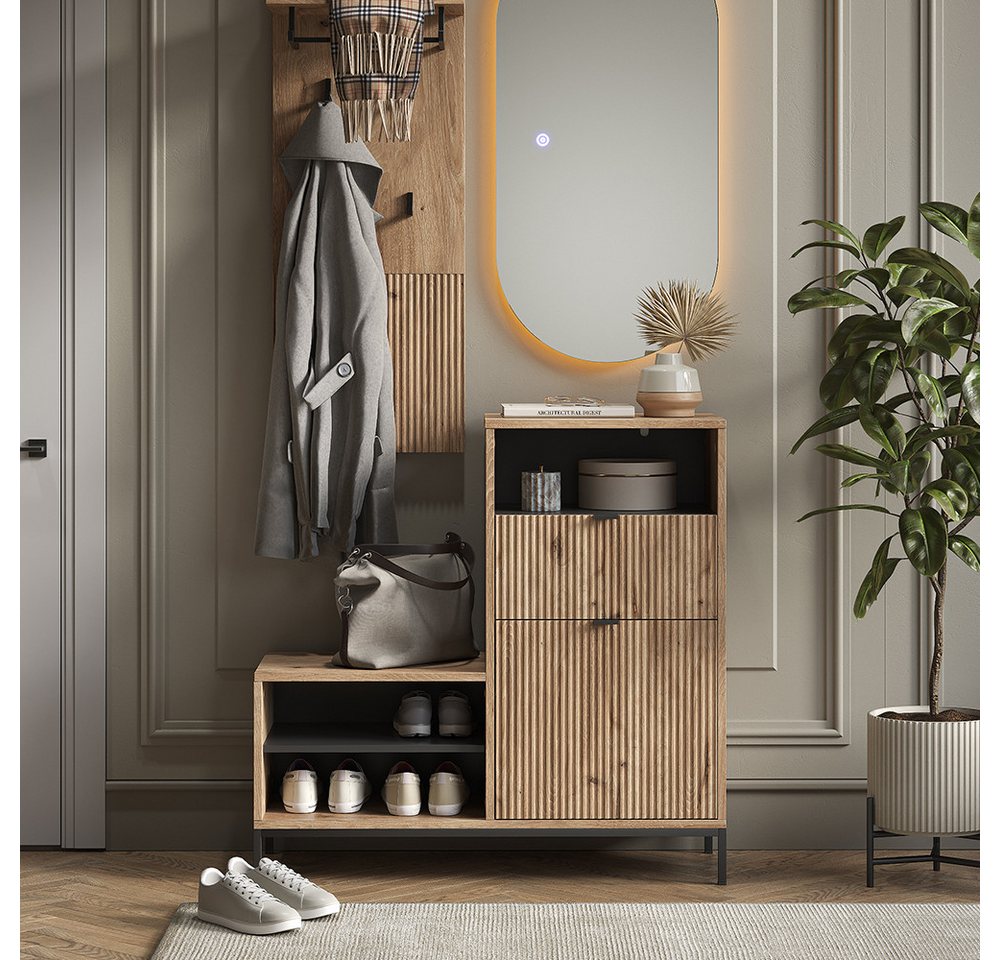 Vicco Schuhbank Eliza, Viking Oak, 100 x 98.5 cm mit Tür und Schublade (1-St) – Bild 4 von 5