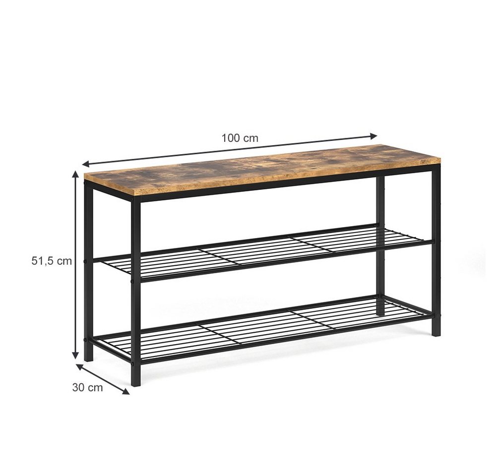 Vicco Schuhbank Fyrk, Eiche rustikal/Schwarz, 100 x 51.5 cm (1-St) – Bild 4 von 5