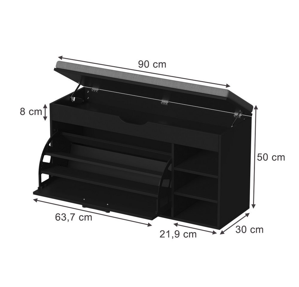 Vicco Schuhbank Solino, Schwarz/Grau, 90 x 50 cm mit Sitzfläche (1-St) – Bild 3 von 5