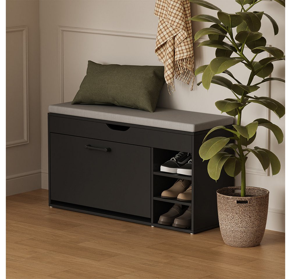 Vicco Schuhbank Solino, Schwarz/Grau, 90 x 50 cm mit Sitzfläche (1-St) – Bild 4 von 5