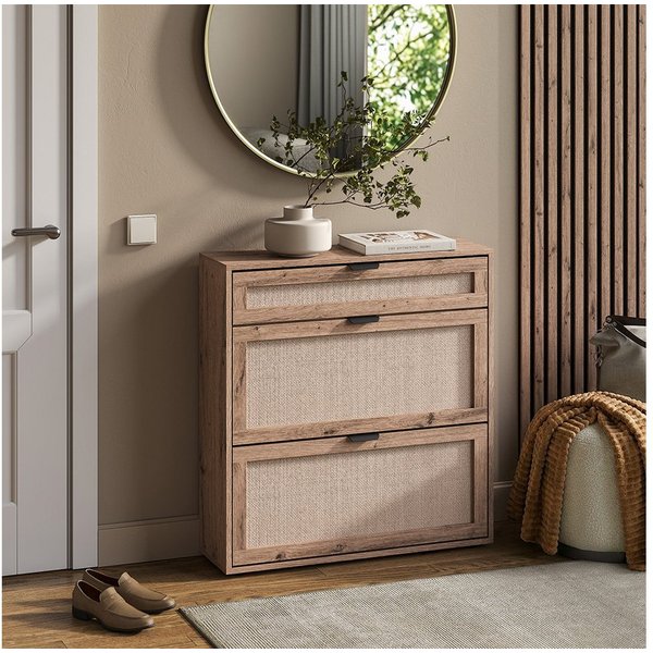 Vicco Schuhkipper Elven, Eiche, 80 x 85 cm mit 2 Kippfächern & 1 Schublade (1 St)