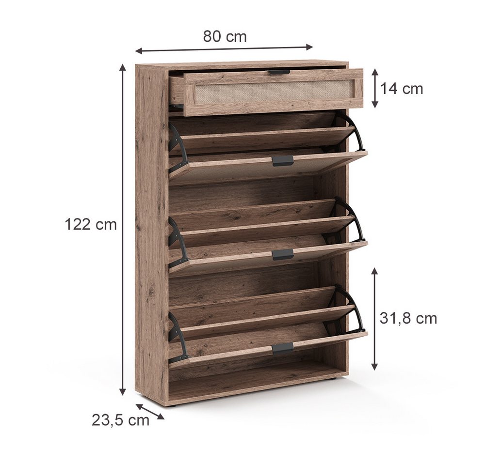 Vicco Schuhkipper Elven, Eiche, 80 x 122 cm mit 3 Kippfächern & 1 Schublade (1 St) – Bild 3 von 5