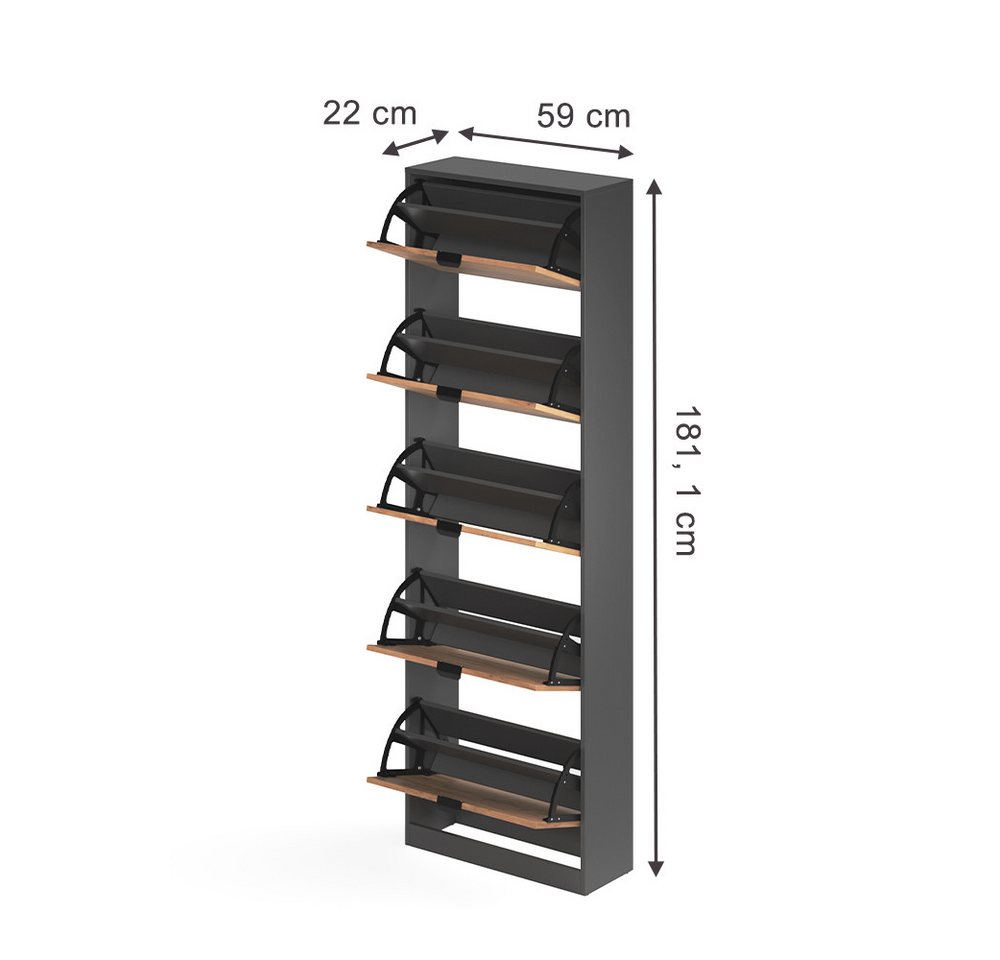 Vicco Schuhkipper Gizmo, Goldkraft Eiche/Anthrazit, 59 x 181.1 cm mit 5 Fächern (1 St) – Bild 3 von 5