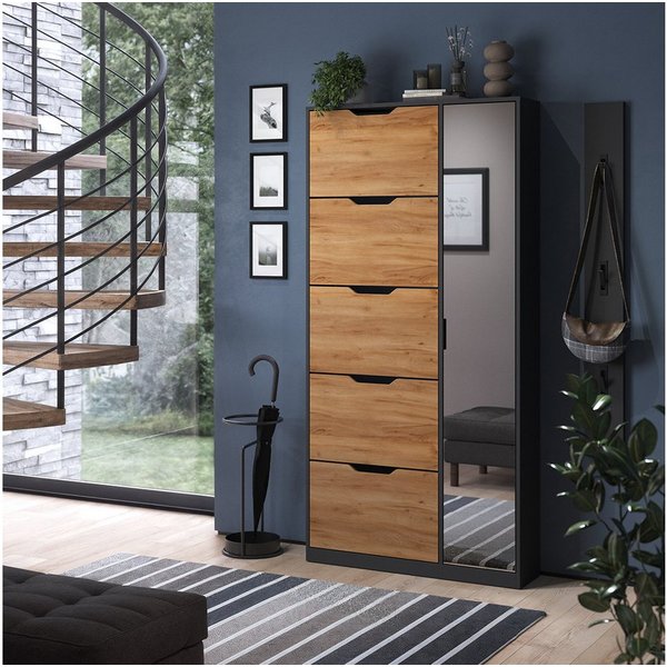 Vicco Schuhkipper Luca, Anthrazit/Goldkraft Eiche, 90 x 180.5 cm mit 5 Kippfächern &... (1 St)