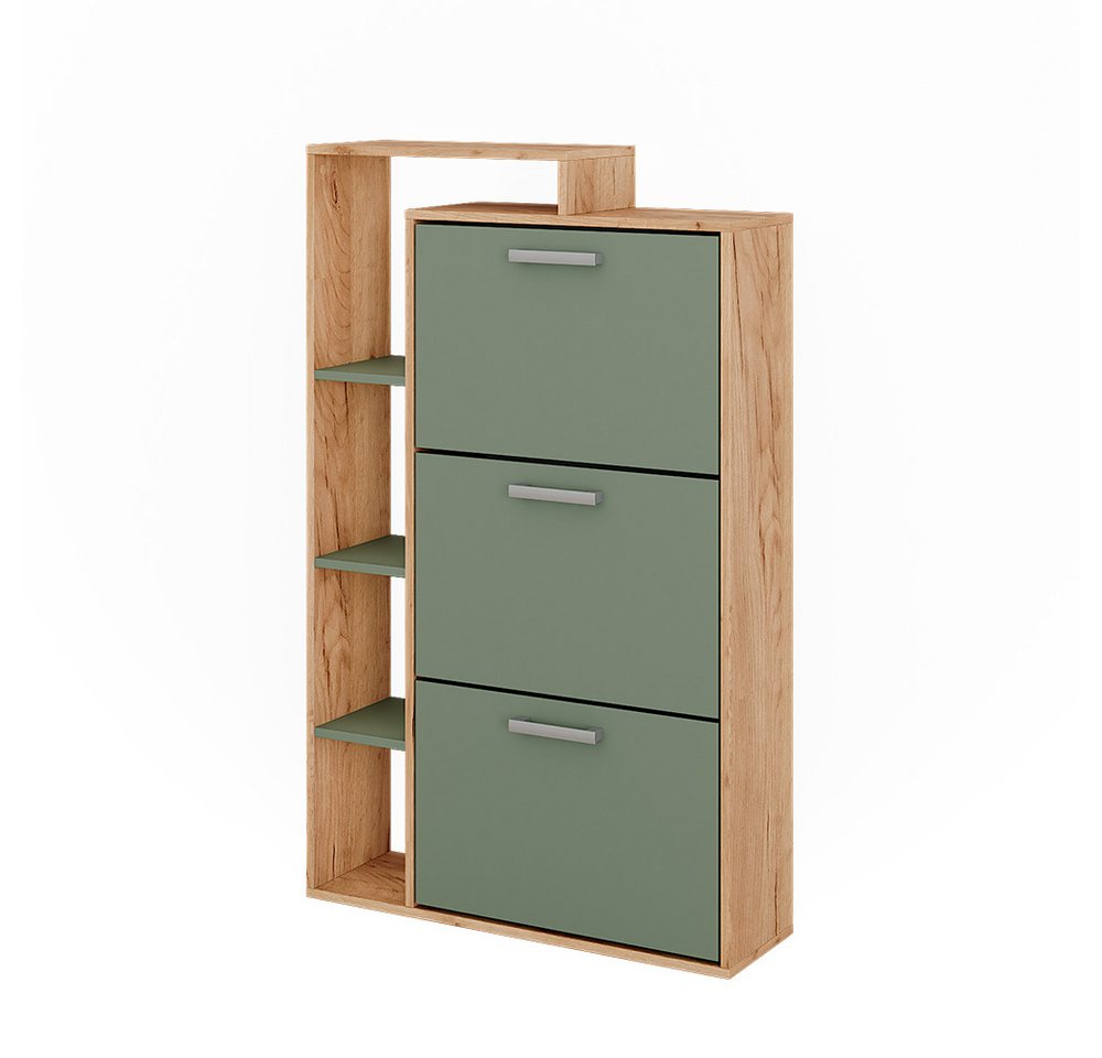 Vicco Schuhkipper Orlando, Goldkraft Eiche/Grün, 80 x 128.3 cm mit 3 Fächern (1 St) – Bild 2 von 5